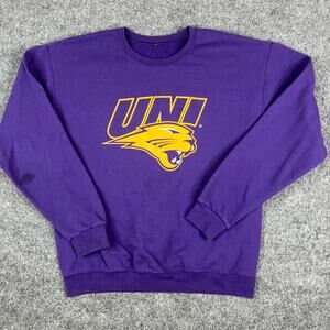 UNI Panthers Sweatshirt Mens Size L Purple Crewneck Pullover College Logo